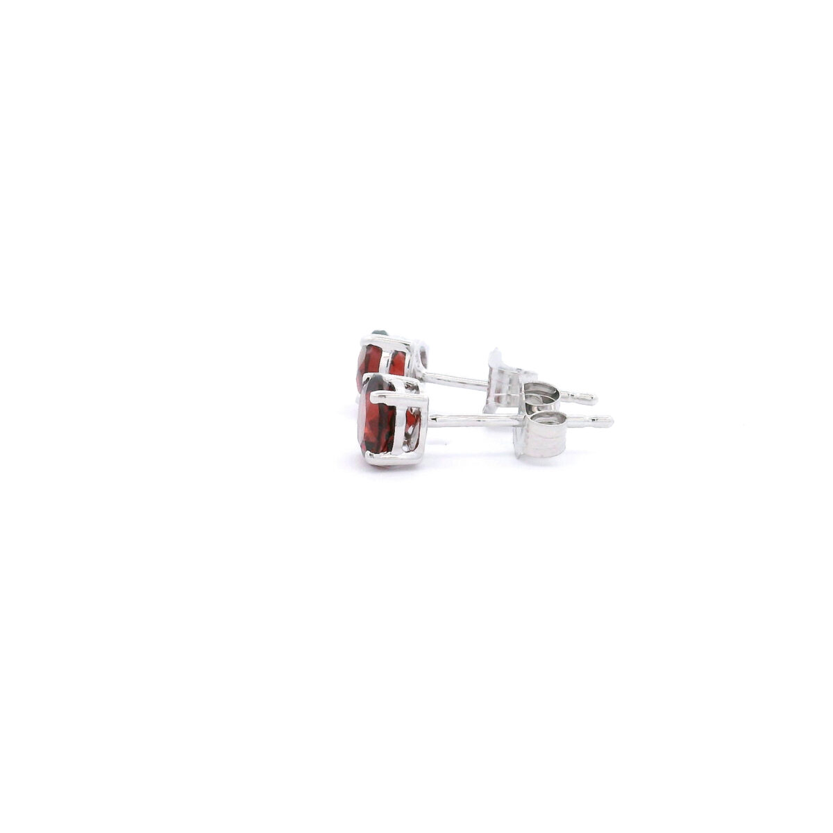 5mm Round Garnet Stud Earrings in14K White Gold - Image 2