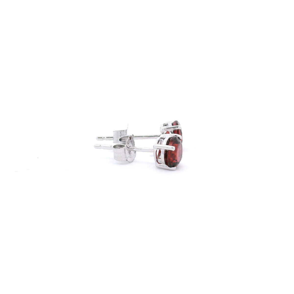 5mm Round Garnet Stud Earrings in14K White Gold - Image 4
