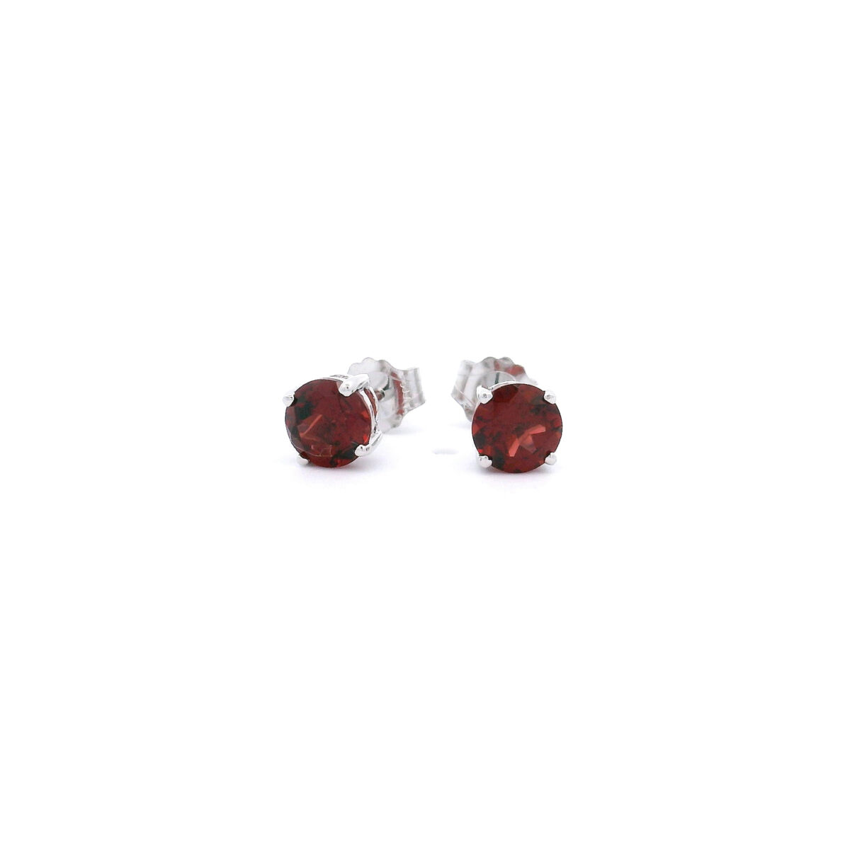 5mm Round Garnet Stud Earrings in14K White Gold