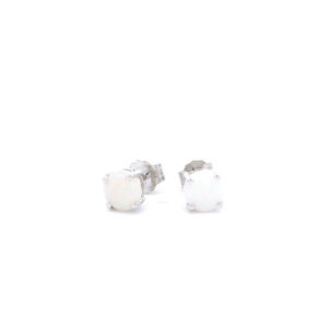 5mm Round Opal Stud Earrings in 14K White Gold