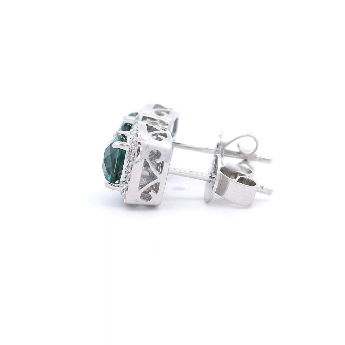 5mm Cushion-Cut Created Alexandrite Halo Stud Earrings in White Gold w/ 1/10 CTW - Image 2