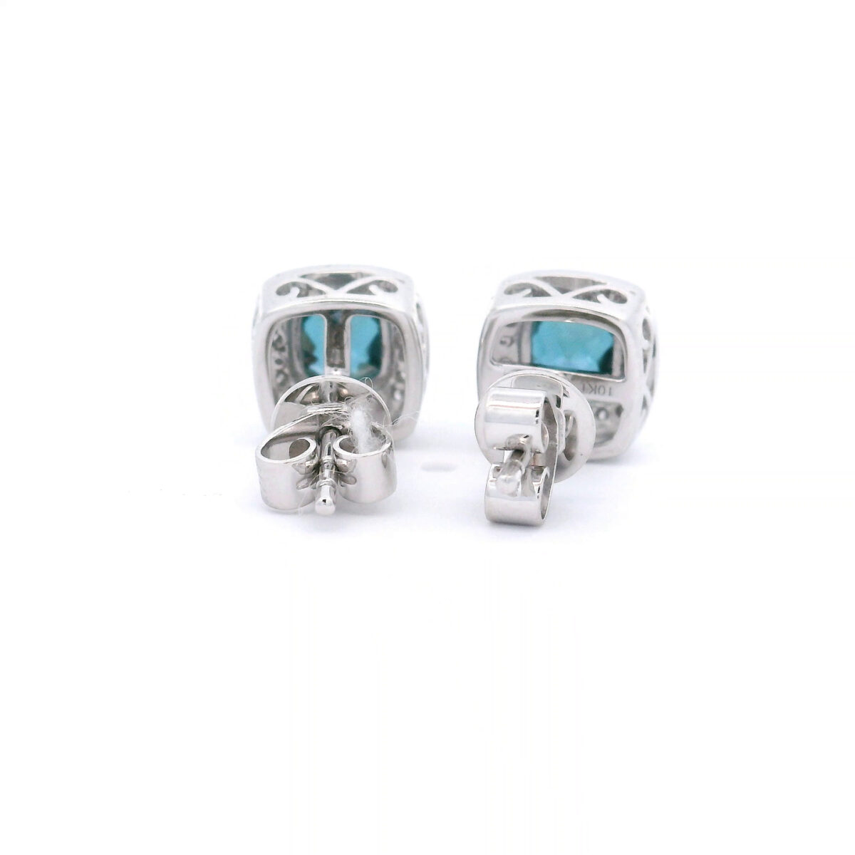 5mm Cushion-Cut Created Alexandrite Halo Stud Earrings in White Gold w/ 1/10 CTW - Image 3