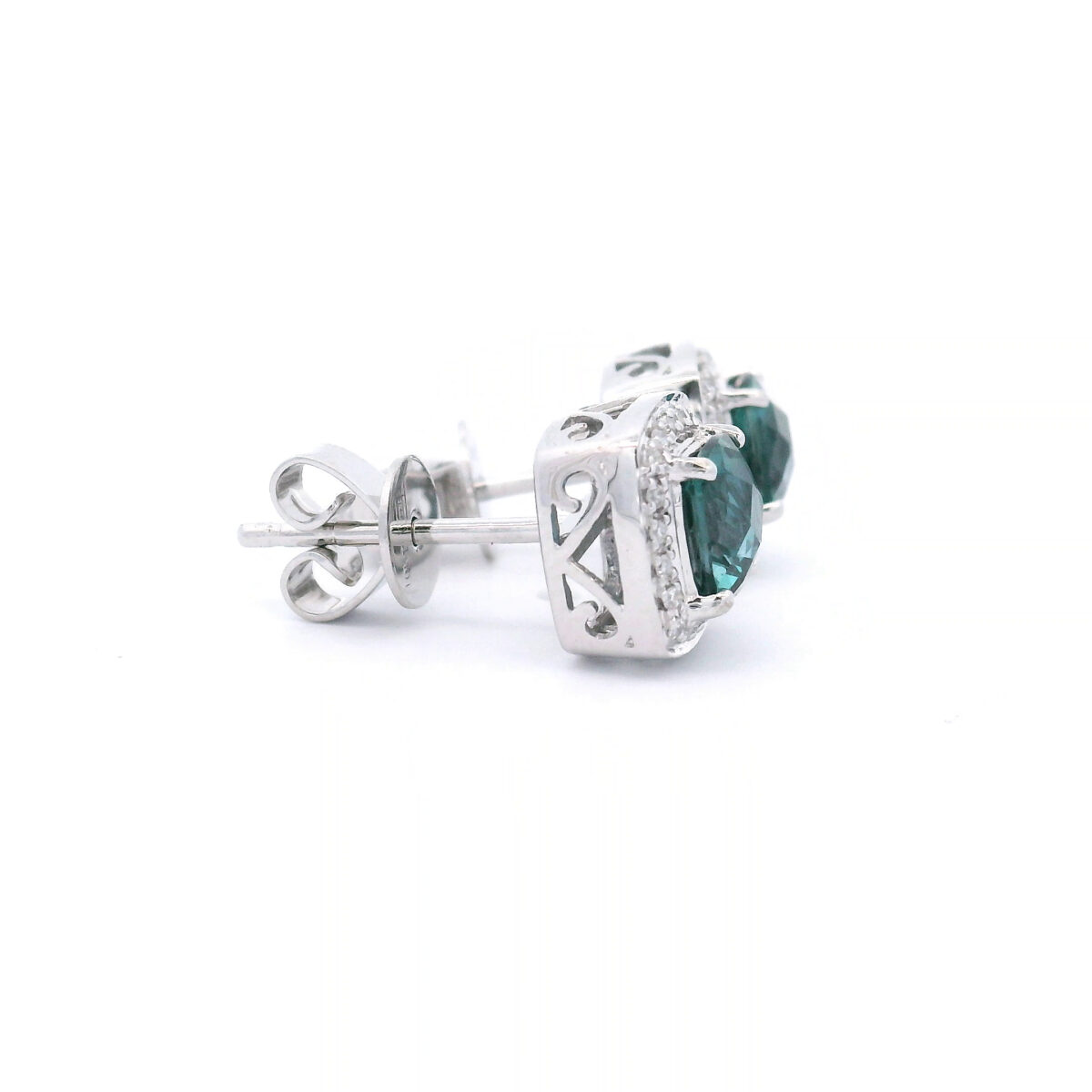 5mm Cushion-Cut Created Alexandrite Halo Stud Earrings in White Gold w/ 1/10 CTW - Image 4