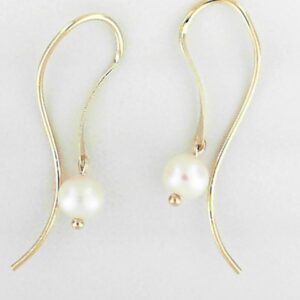 14K Yellow Gold Mini Ribbon with Pearl Earrings