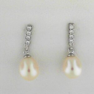 Elegant Sterling Silver Freshwater Pearl Drop Earrings with Cubic Zirconia
