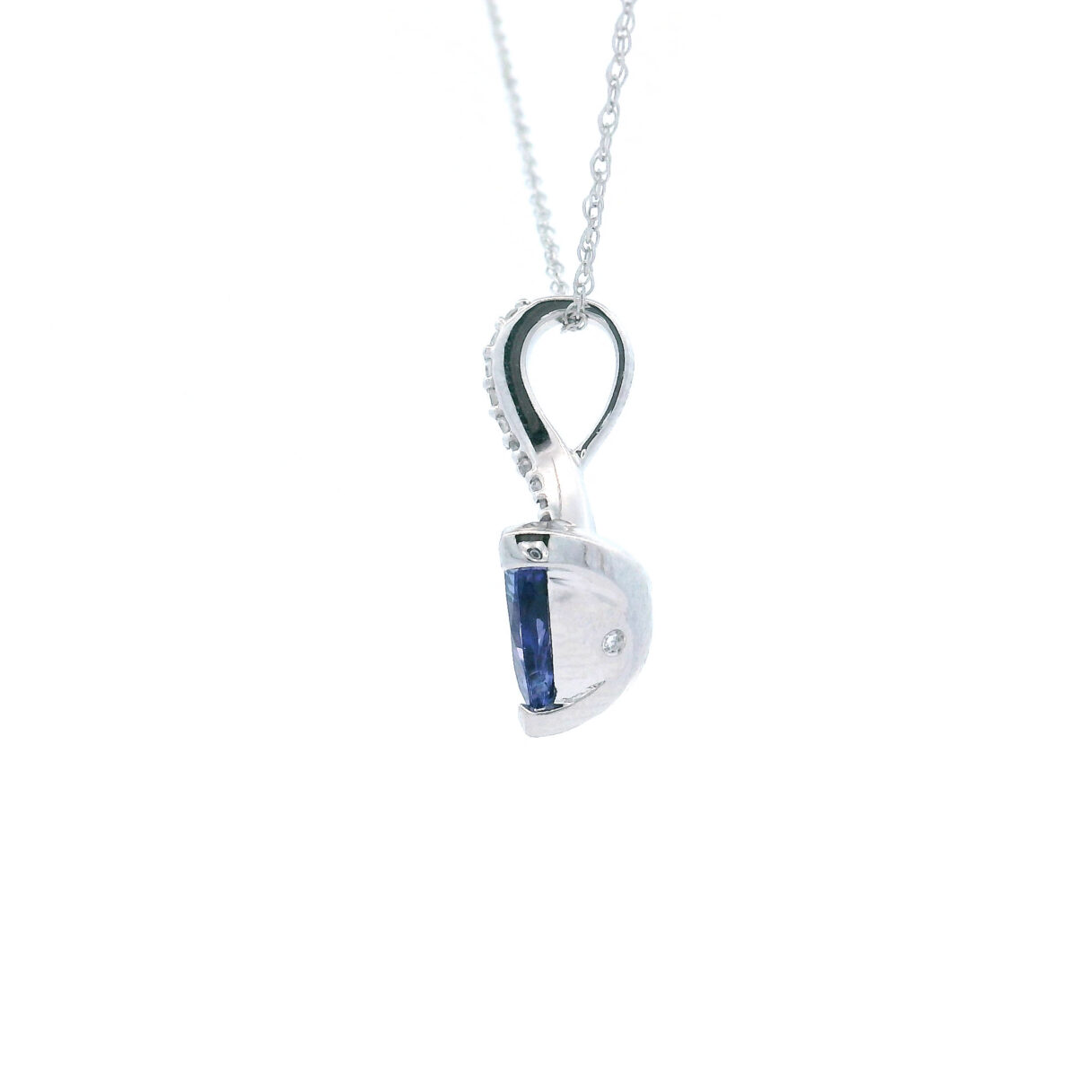 Trillion-Cut 8mm Tanzanite and Diamond Accent Pendant in 10K White Gold with 1/20th TW Diamonds - Image 2