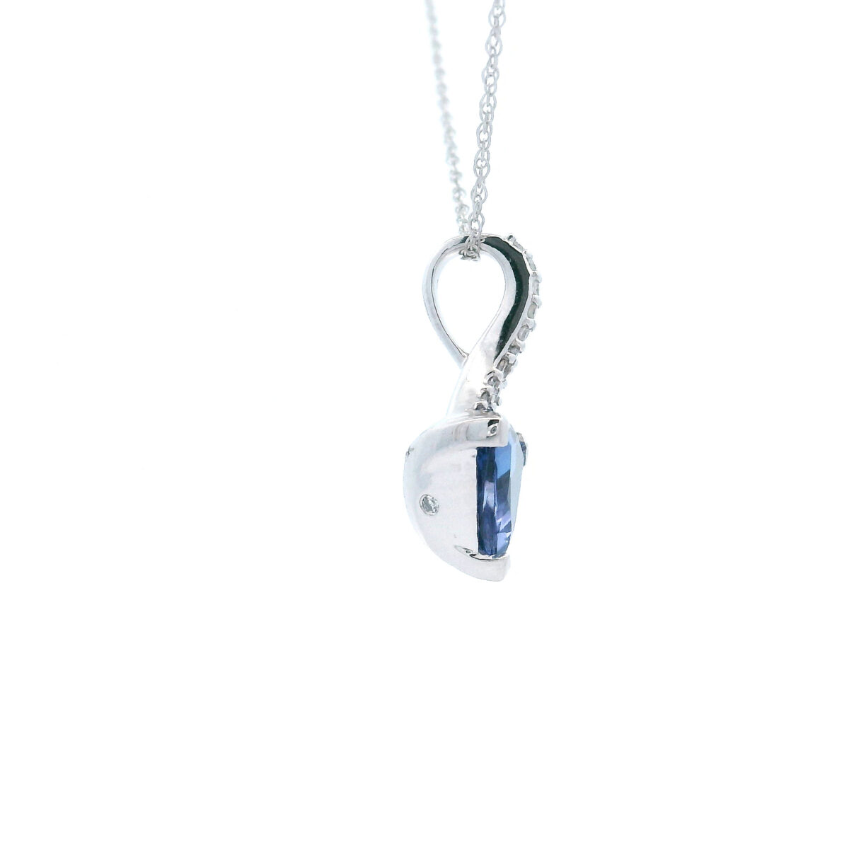 Trillion-Cut 8mm Tanzanite and Diamond Accent Pendant in 10K White Gold with 1/20th TW Diamonds - Image 4