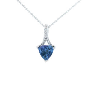Trillion-Cut 8mm Tanzanite and Diamond Accent Pendant in 10K White Gold with 1/20th TW Diamonds
