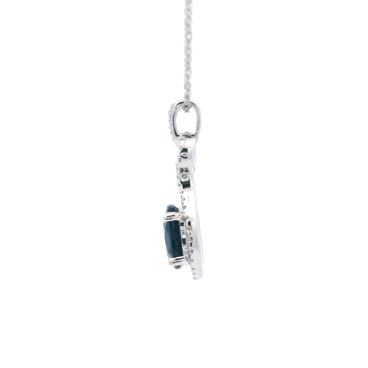 Elegant 10k white gold pendant with oval 7x5 blue sapphire and 1/6 diamond halo tw accents. - Image 2