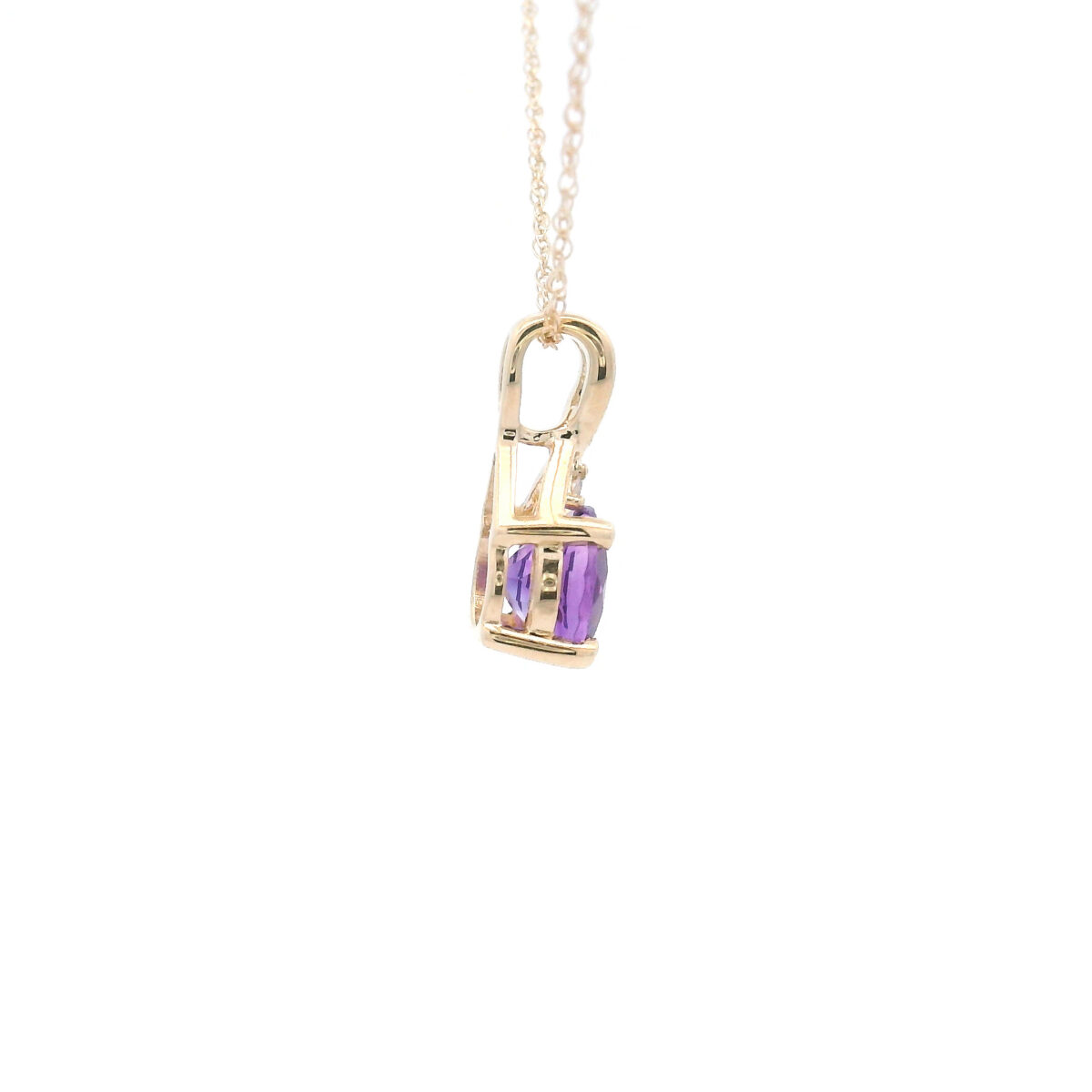 6mm Round Amethyst Twist Pendant Necklace in 10K Yellow Gold w/ 1/50CTW - Image 2