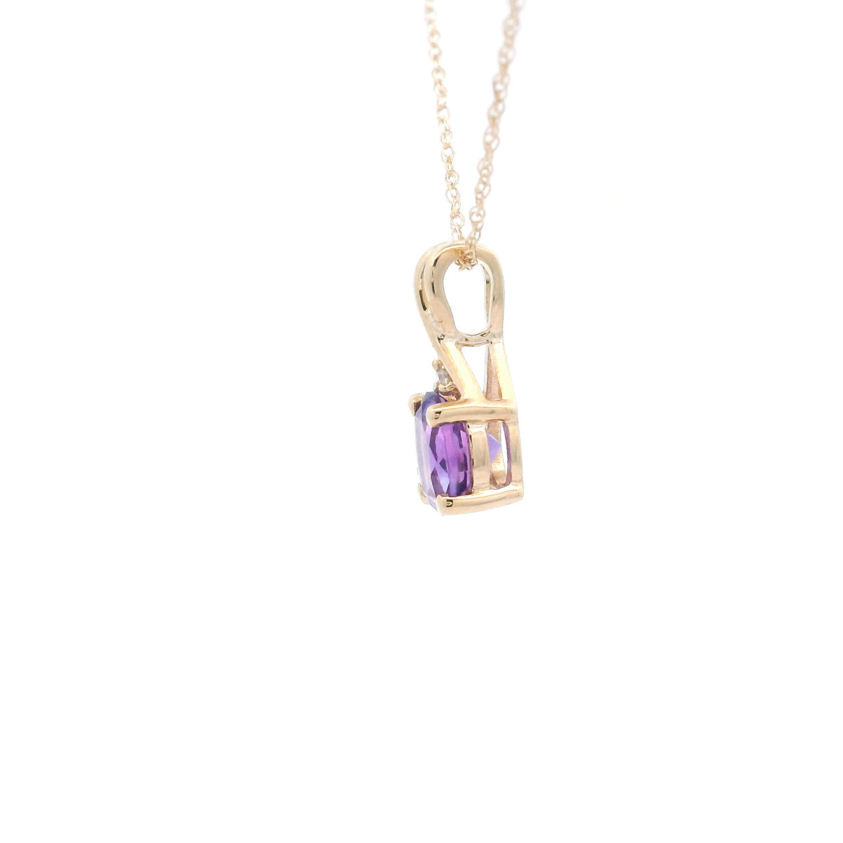 6mm Round Amethyst Twist Pendant Necklace in 10K Yellow Gold w/ 1/50CTW - Image 3
