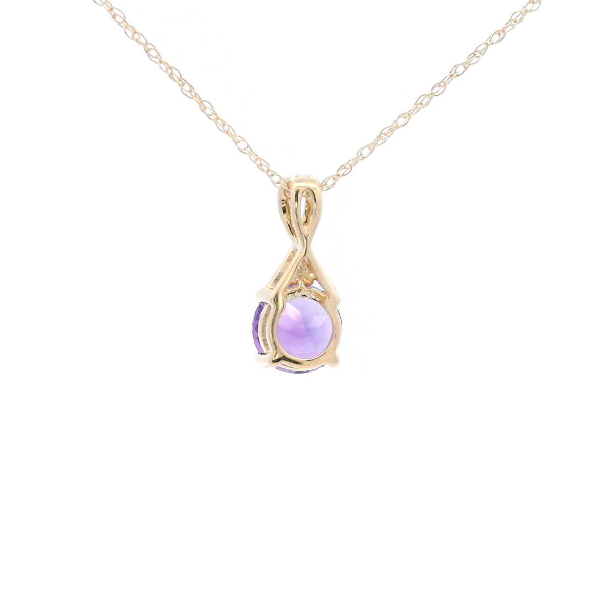 6mm Round Amethyst Twist Pendant Necklace in 10K Yellow Gold w/ 1/50CTW - Image 4