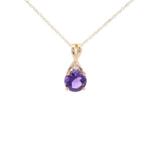 6mm Round Amethyst Twist Pendant Necklace in 10K Yellow Gold w/ 1/50CTW