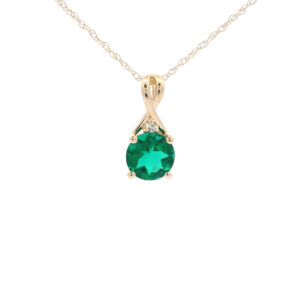 6mm Round Created Emerald Twist Pendant Necklace in 10K Yellow Gold w/ 1/50CTW