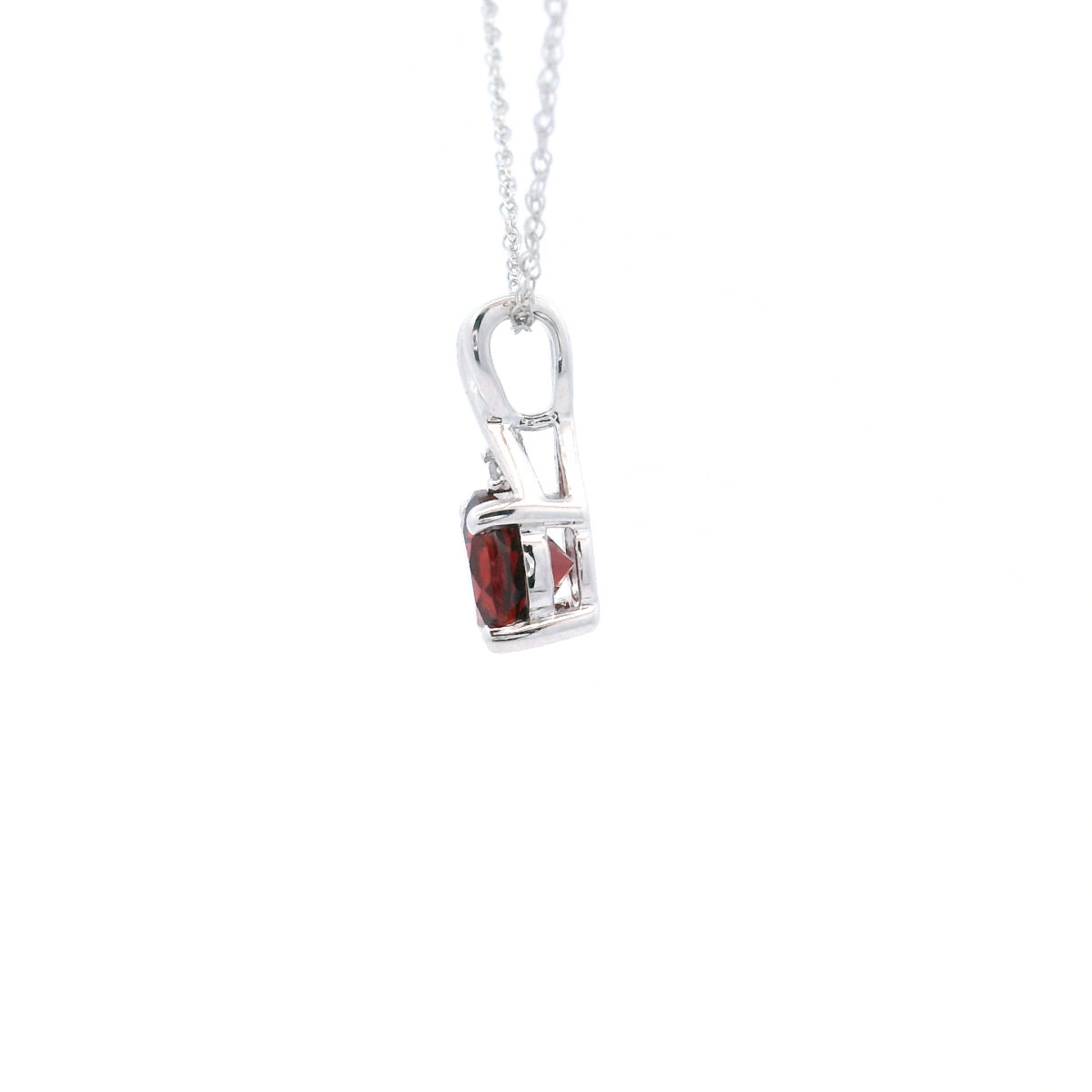 6mm Round Garnet Pendant Necklace in 10K White Gold w/ 1/50CTW - Image 2