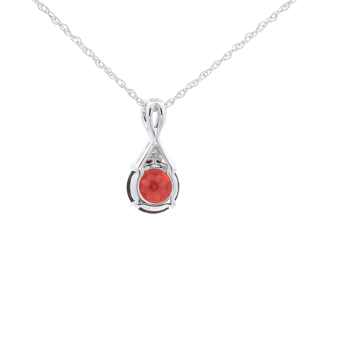 6mm Round Garnet Pendant Necklace in 10K White Gold w/ 1/50CTW - Image 3