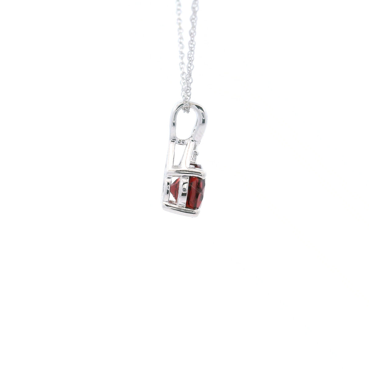 6mm Round Garnet Pendant Necklace in 10K White Gold w/ 1/50CTW - Image 4