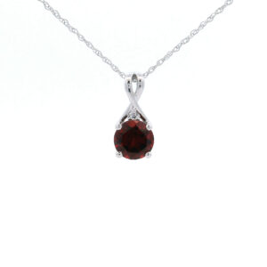 6mm Round Garnet Pendant Necklace in 10K White Gold w/ 1/50CTW