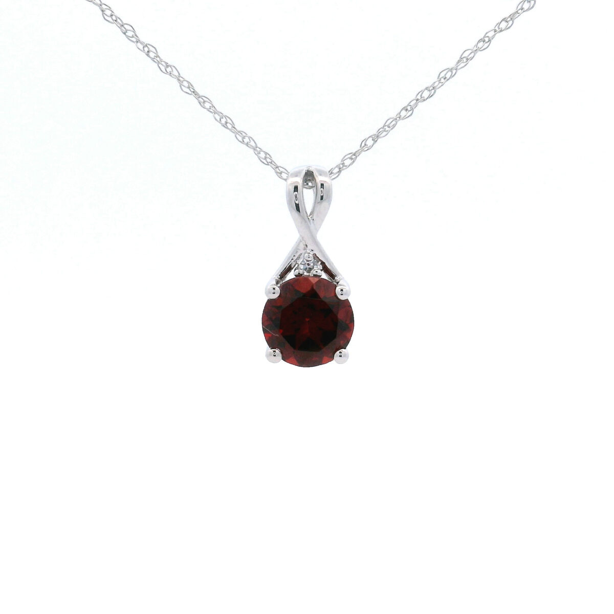 6mm Round Garnet Pendant Necklace in 10K White Gold w/ 1/50CTW