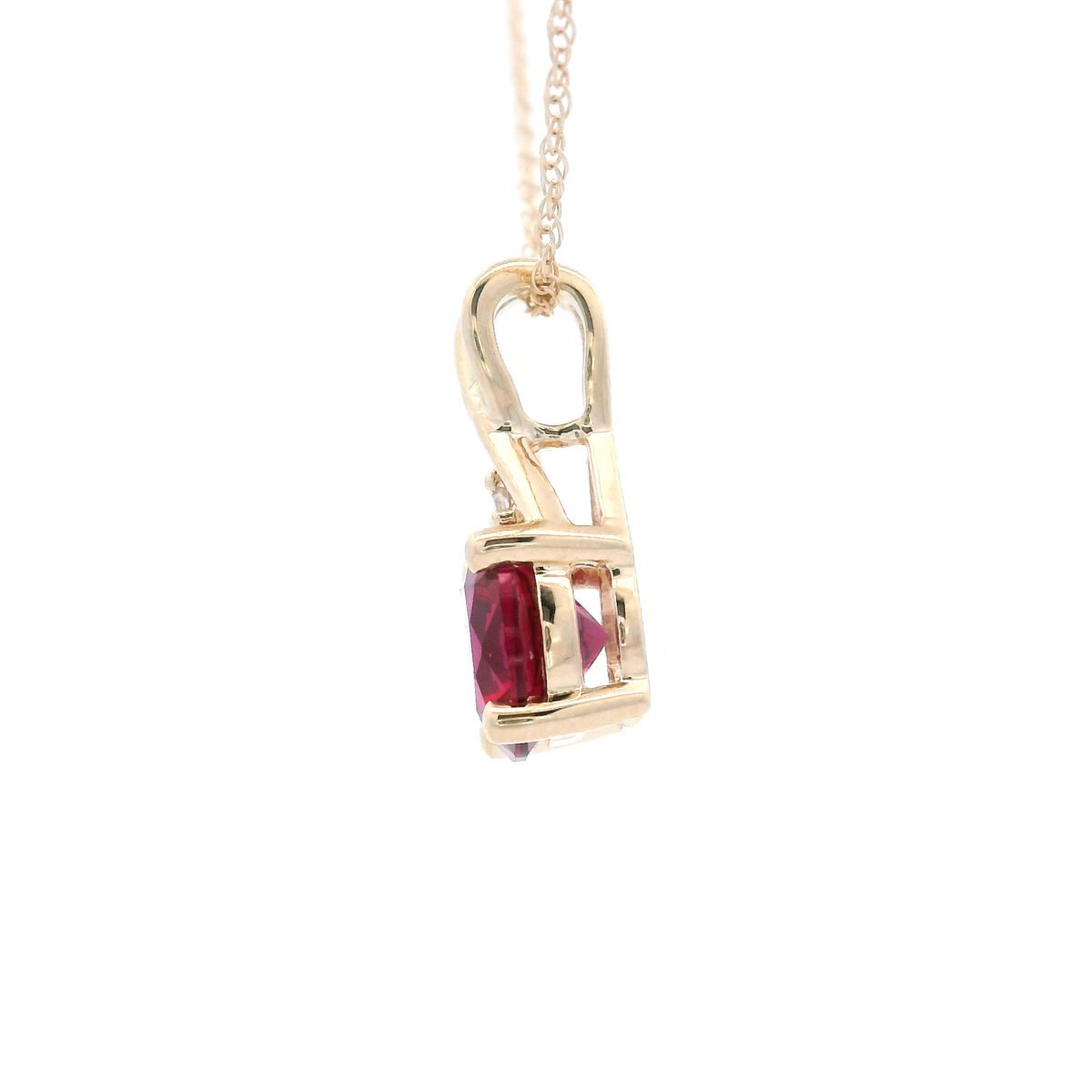6mm Round Created Ruby Pendant Necklace in 10K Yellow Gold w/ 1/50 CTW - Image 2