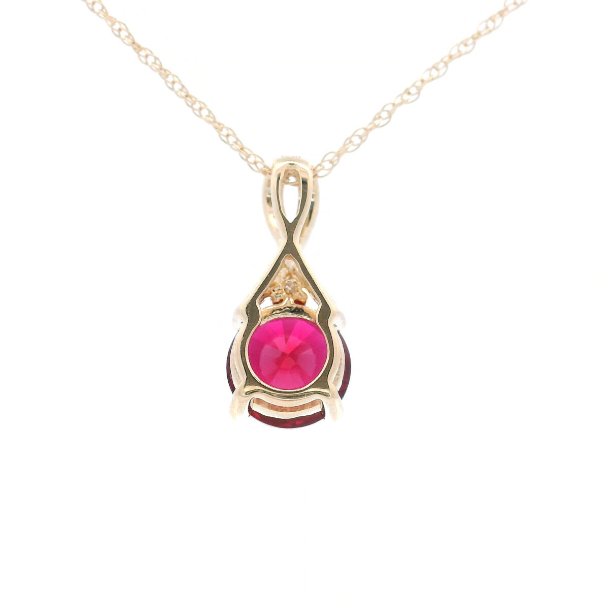 6mm Round Created Ruby Pendant Necklace in 10K Yellow Gold w/ 1/50 CTW - Image 3