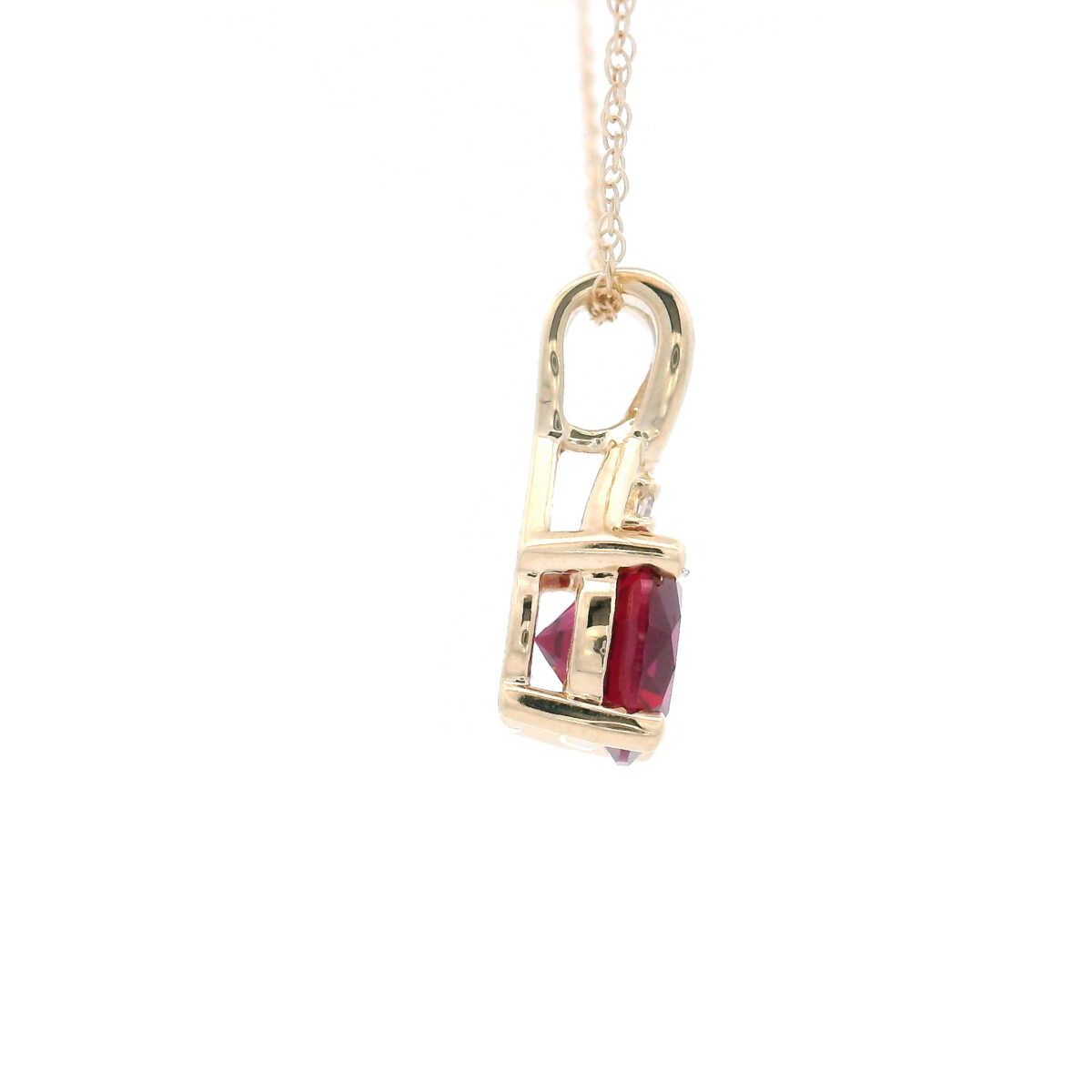 6mm Round Created Ruby Pendant Necklace in 10K Yellow Gold w/ 1/50 CTW - Image 4