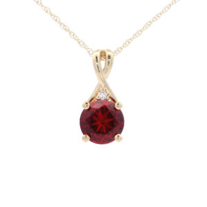 6mm Round Created Ruby Pendant Necklace in 10K Yellow Gold w/ 1/50 CTW