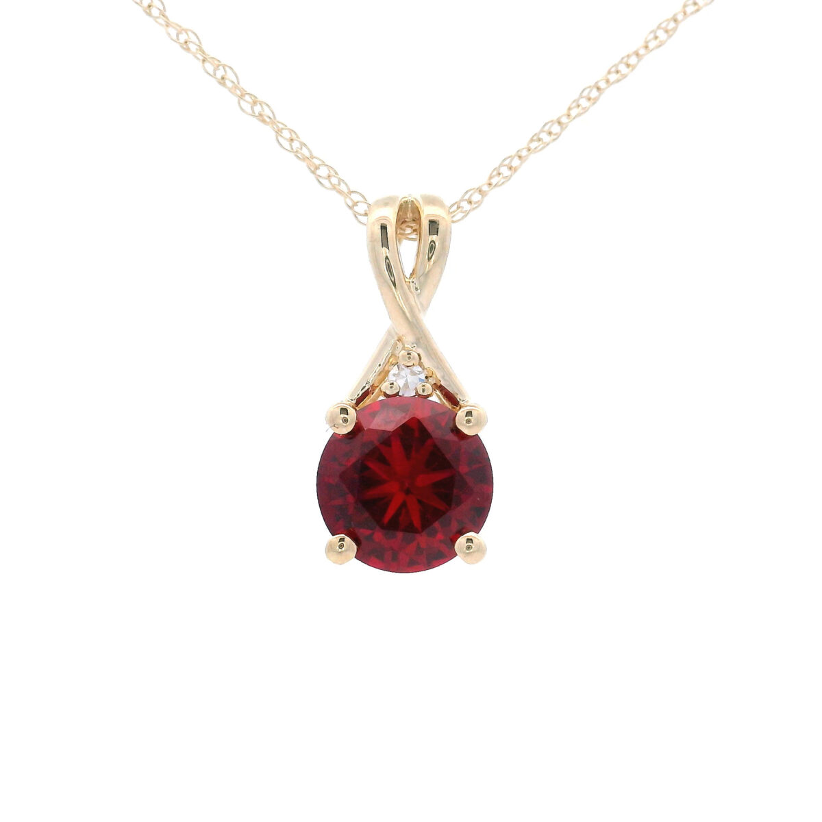 6mm Round Created Ruby Pendant Necklace in 10K Yellow Gold w/ 1/50 CTW