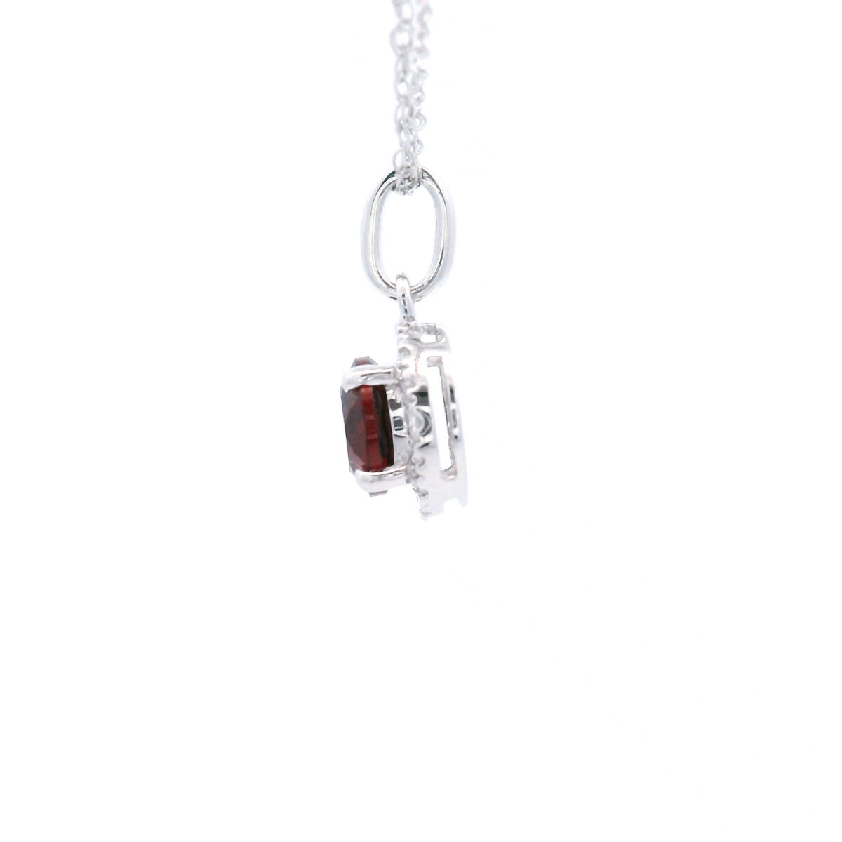 4.5mm Round Garnet Halo Pendant Necklace in 10K White Gold w/ 1/20 CTW - Image 2