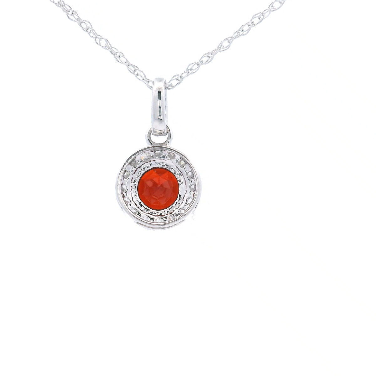 4.5mm Round Garnet Halo Pendant Necklace in 10K White Gold w/ 1/20 CTW - Image 3