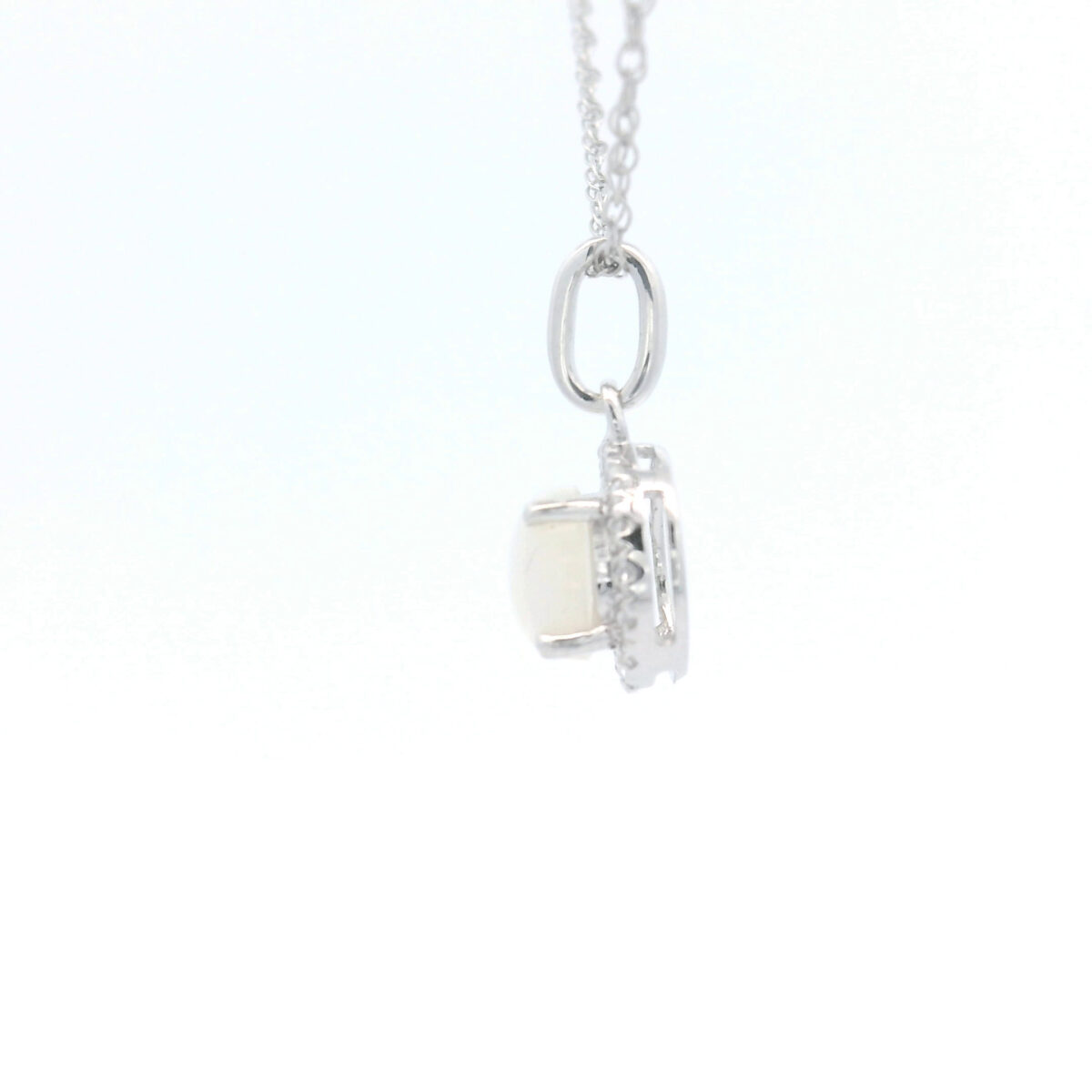 4.5mm Round Opal Halo Pendant Necklace in 10K White Gold w/ 1/20 CTW - Image 2
