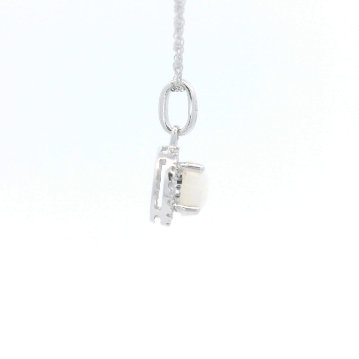 4.5mm Round Opal Halo Pendant Necklace in 10K White Gold w/ 1/20 CTW - Image 4