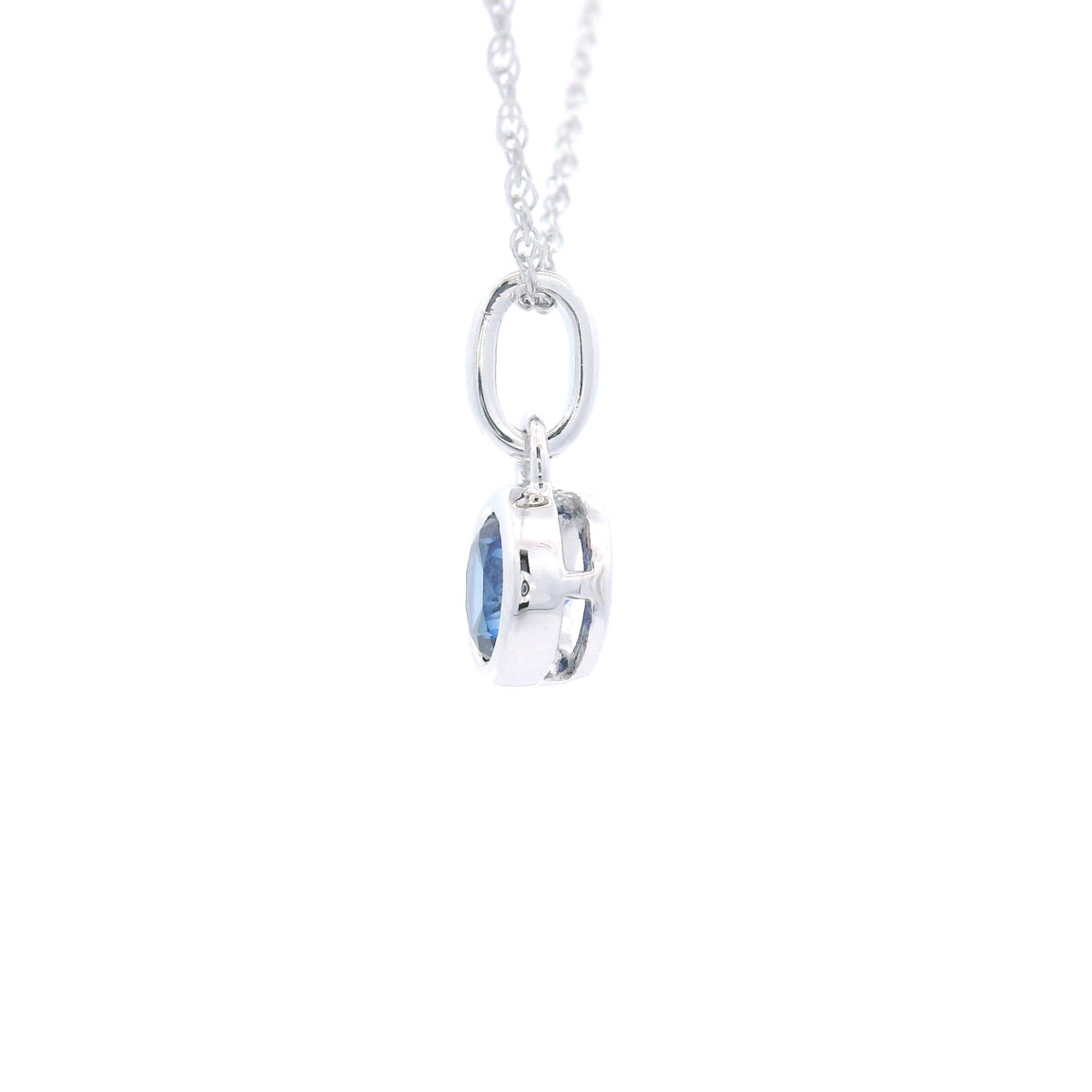 Bezel-Set 5mm Created Royal Blue Sapphire Pendant Necklace in 10K White Gold - Image 2