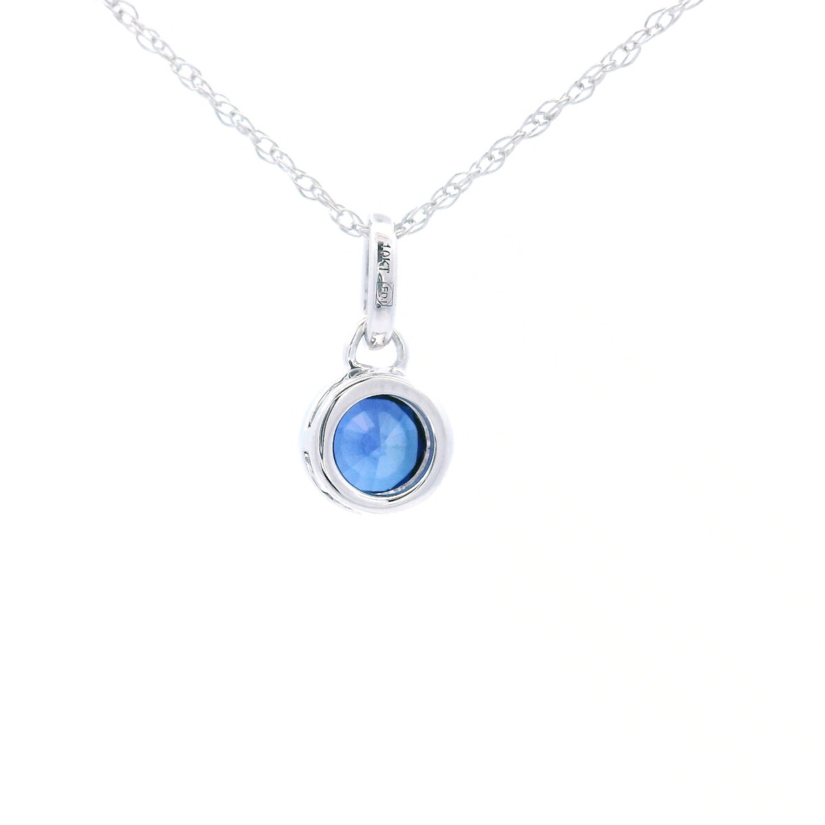 Bezel-Set 5mm Created Royal Blue Sapphire Pendant Necklace in 10K White Gold - Image 3
