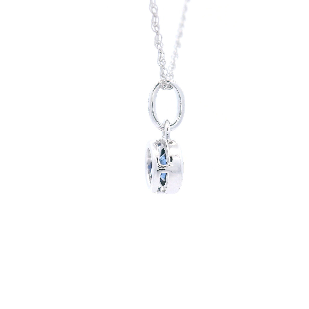 Bezel-Set 5mm Created Royal Blue Sapphire Pendant Necklace in 10K White Gold - Image 4