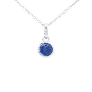 Bezel-Set 5mm Created Royal Blue Sapphire Pendant Necklace in 10K White Gold