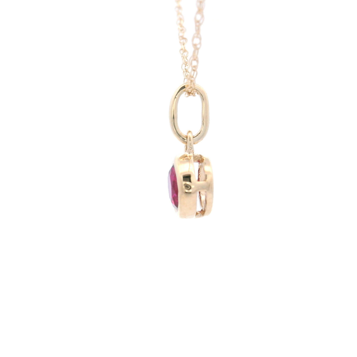 Bezel Set 5mm Created Ruby Pendant Necklace in 10K Yellow Gold - Image 2