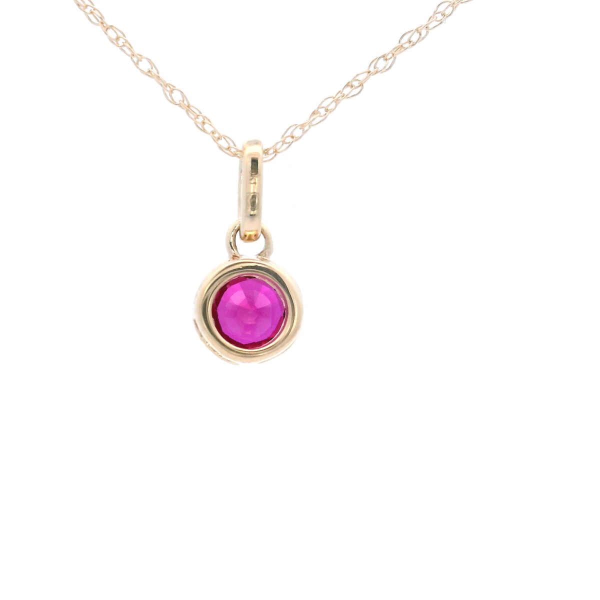 Bezel Set 5mm Created Ruby Pendant Necklace in 10K Yellow Gold - Image 3