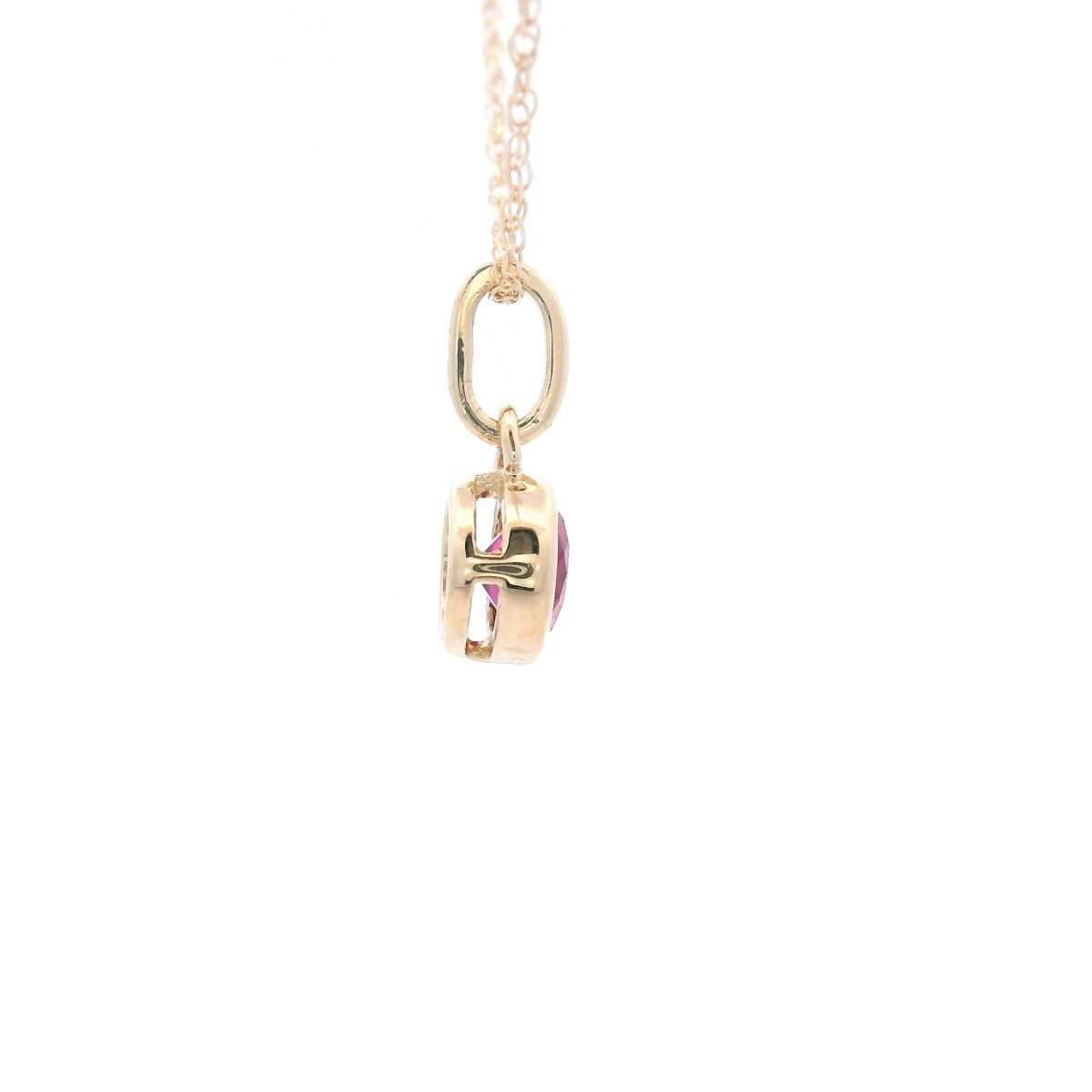 Bezel Set 5mm Created Ruby Pendant Necklace in 10K Yellow Gold - Image 4