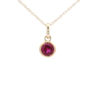 Bezel Set 5mm Created Ruby Pendant Necklace in 10K Yellow Gold