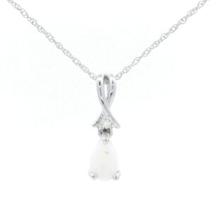 5x6.5mm Pear-Shaped Opal Twist Pendant Necklace in 10K White Gold w/ 1/50 CTW