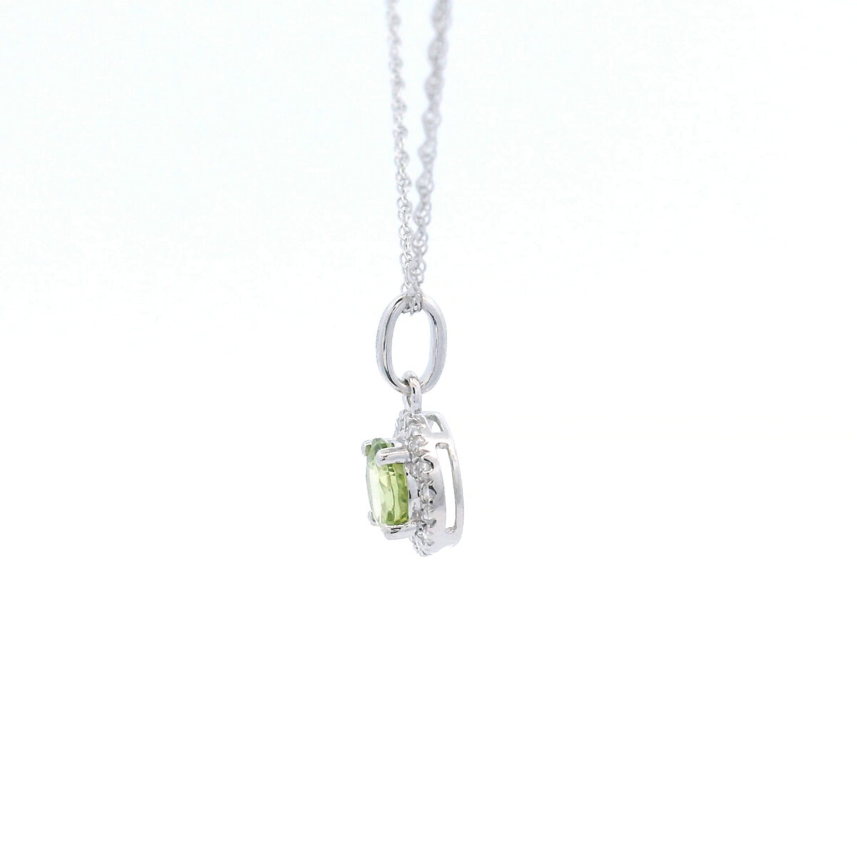 4.5mm Round Peridot Halo Pendant Necklace in 10K White Gold w/ 1/20 CTW - Image 2