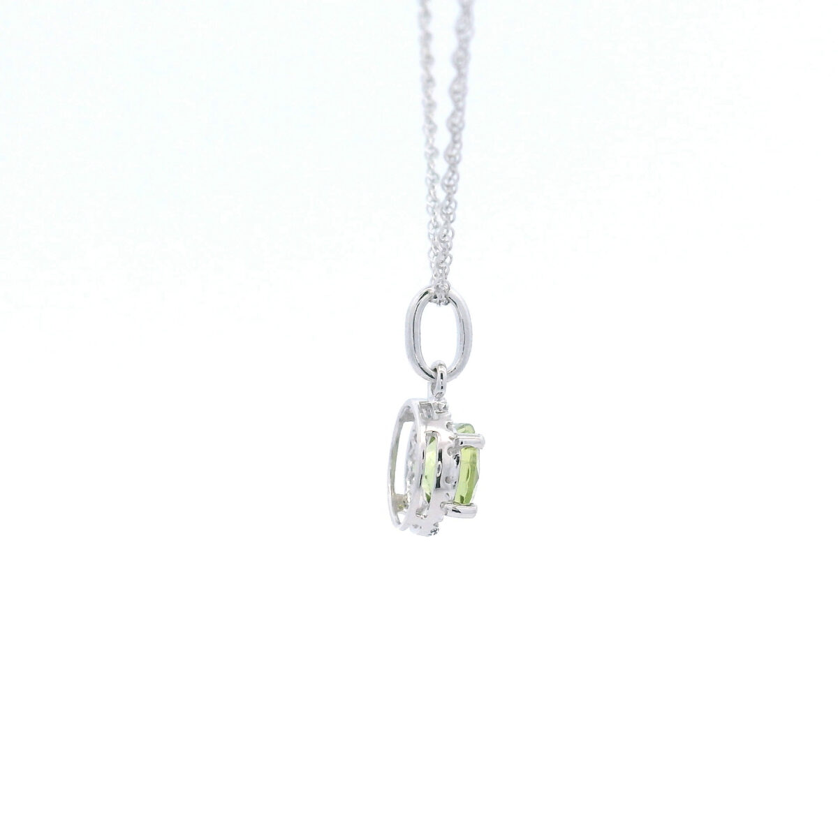 4.5mm Round Peridot Halo Pendant Necklace in 10K White Gold w/ 1/20 CTW - Image 4
