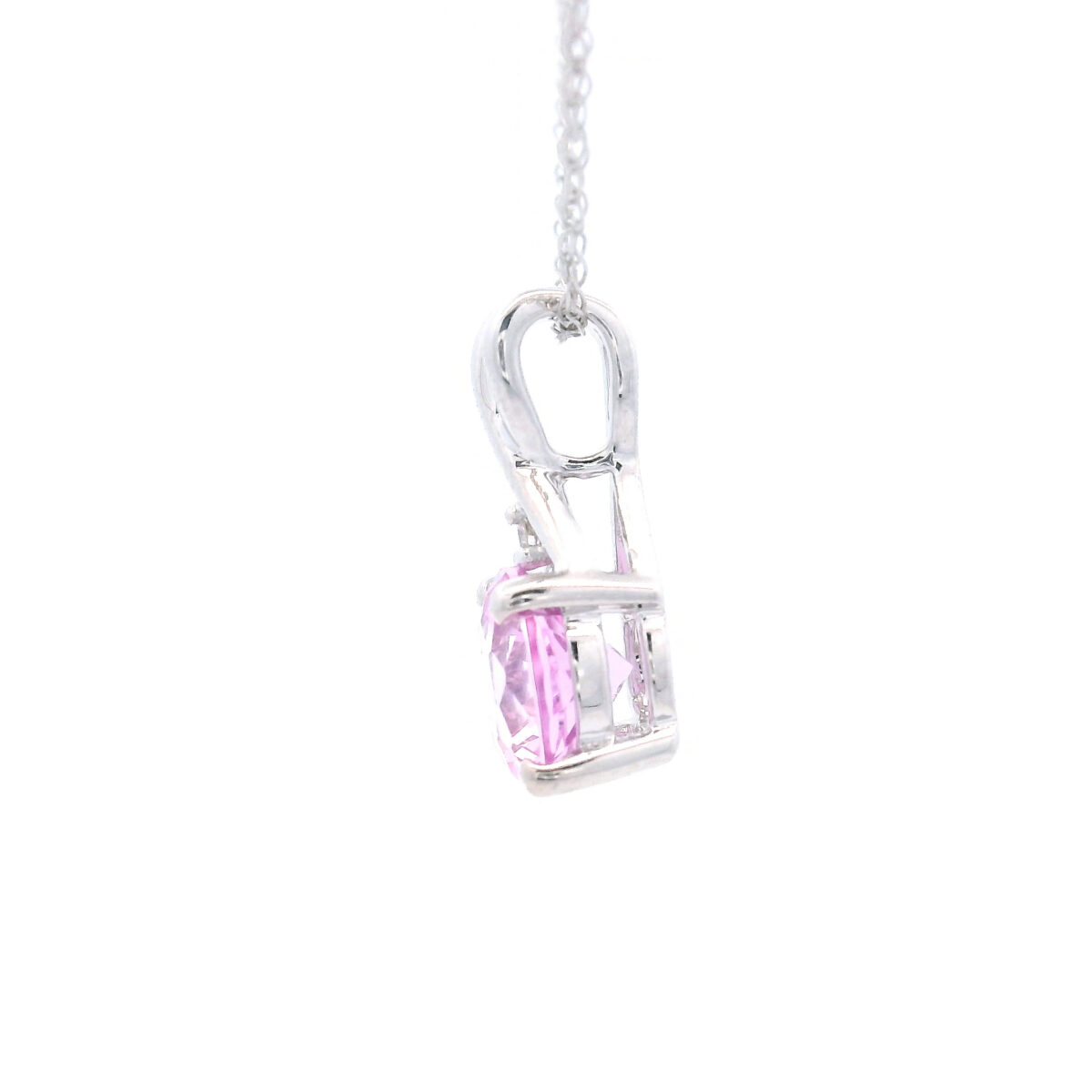 6mm Round Medium Created Pink Sapphire Pendant Necklace in 10K White Gold w/ 1/50 CTW - Image 2