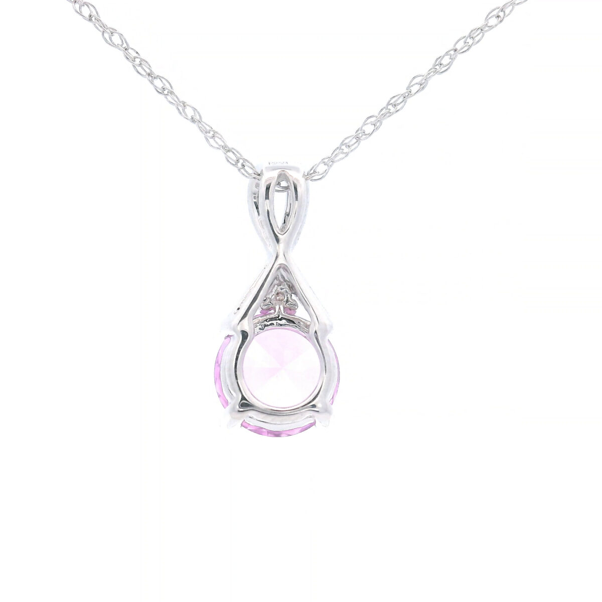 6mm Round Medium Created Pink Sapphire Pendant Necklace in 10K White Gold w/ 1/50 CTW - Image 3