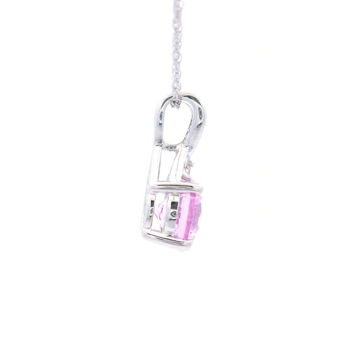 6mm Round Medium Created Pink Sapphire Pendant Necklace in 10K White Gold w/ 1/50 CTW - Image 4
