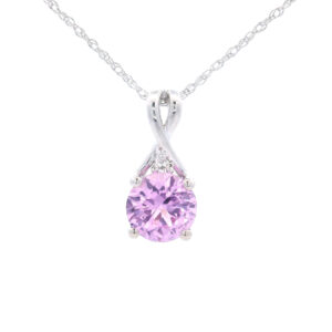 6mm Round Medium Created Pink Sapphire Pendant Necklace in 10K White Gold w/ 1/50 CTW