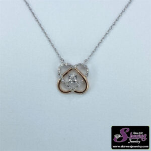10K Rose Gold Double Heart Pendant with Diamond Accents