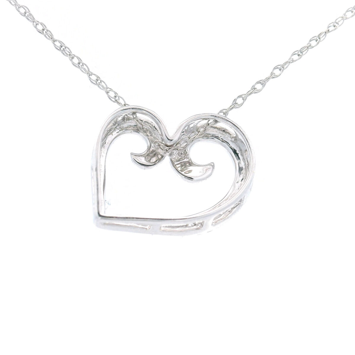 10k White Gold Diamond Open Heart Charm Necklace with 1/50Twt Round Diamonds - Image 4