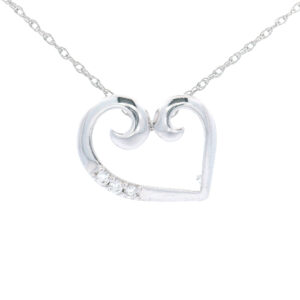 10k White Gold Diamond Open Heart Charm Necklace with 1/50Twt Round Diamonds